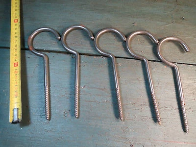  5 anciens crochet forgés fixation anneau equerre atelier usine french antique  - Photo 1/3