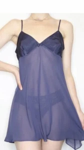Vintage Victoria’s Secret Y2K Babydoll Slip Negligee dunkelblau Größe M - Bild 1 von 10