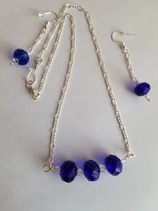 Handcrafted Art Deco Sparkling Cobalt Blue faceted Glass and Preciosa ☆Set☆ - Picture 1 of 6