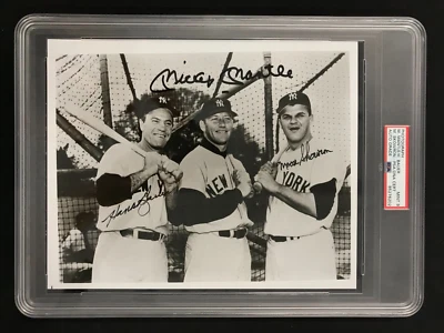 Yankees Mickey Mantle, Hank Bauer & Moose Signed x3 Photo PSA/DNA AUTO MINT 9!! - Image 1 of 2