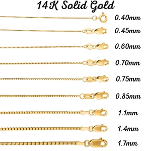 14K Solid Yellow Gold Box Necklace Real Gold Chain All Lengths & sizes - Picture 1 of 5