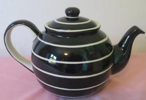 BLACK & WHITE STRIPE HANDPAINTED- WHITTARD OF CHELSEA 2 PINT TEAPOT VGC - Picture 1 of 4