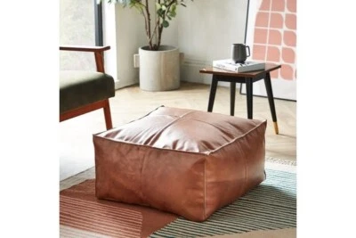Moroccan Leather Pouf Footstool Pouffe Brown Ottoman Handmade Genuine New Square - Image 1 of 4