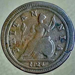 1724 King George I Half Penny Britannia England English Great Britain UK Nice - Picture 1 of 13