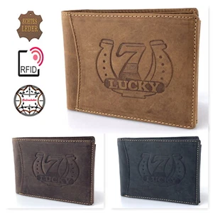 RFID Lucky 7 Motiv Geldbörse Büffel Echt Leder Herren Portemonnaie Geldbeutel - Bild 1 von 25