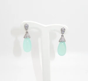 Acqua Calcedonio e Topazio Bianco (2,40 ct. t.w.) Orecchini a goccia in argento sterling - Foto 1 di 4