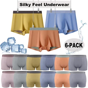 6 Pack Men Boxer Briefs Pouch Ice Silk Anti-Chafing Soft Underwear Shorts Trunks - Picture 1 of 19