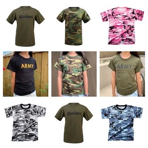 Boys Girls Kids Teens Army Style Training Scout Camp Outdoor Camo T-Shirt Tee - Picture 1 of 17