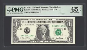 United States-Federal Reserve 1 Dollar 2001 Fr#1927-K (KD Block) UNC Grade 65 - Picture 1 of 2