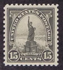 US 566 INUTILIZZATA OG NH 15 CENT STATUA DELLA LIBERTY, 1922, XF-SUPERBA. BUON CV - Foto 1 di 2