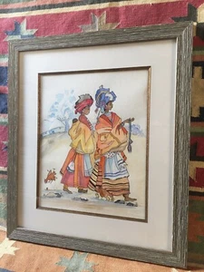 MARGIE BOWKER AFRIKANISCHE FRAUEN BABY STAMM SÜDAFRIKA FOLK AQUARELL SANTA MARIA - Bild 1 von 11