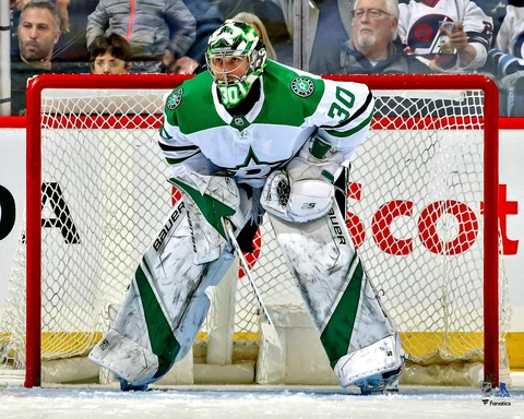 Ben Bishop Dallas Stars Unsigned White Jersey in Net 16" x 20" Photo - Fanatics Cover
