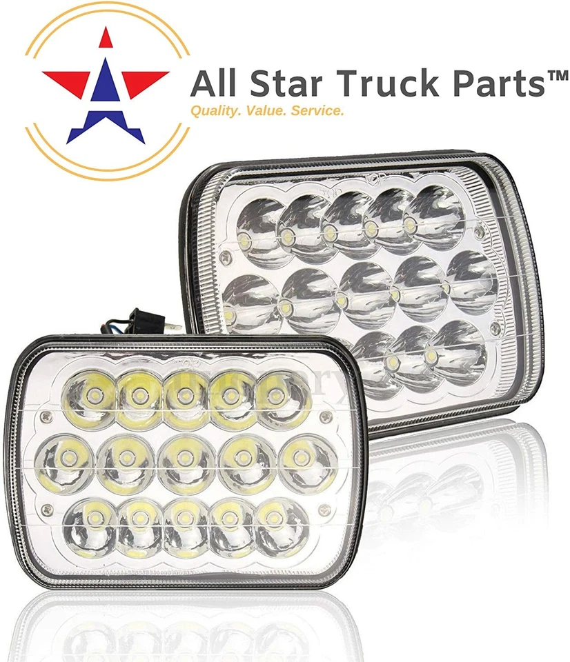 7x6" 5x7 inch CREE 15 LED Replace H6054 Headlights High/Low Beam 6000K 45W -Pair - Image 1 of 4