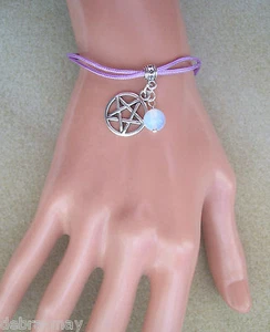 Pentagram and Opalite Moonstone Bead Light Purple Cord Bracelet in Gift Bag  - Picture 1 of 6