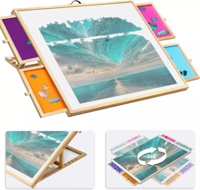2in1 Tilting&Rotating Puzzle Board for 1500 Pieces,Wooden Jigsaw Table w Drawers - image 1 of 4