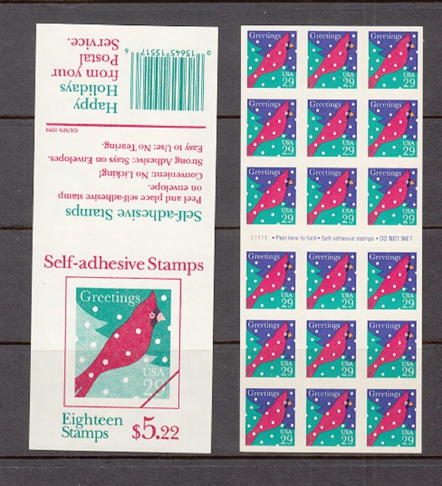 USA BOOKLET SC# 2874a CARDINAL 0.29c - PANE18 S.A. MNH - PL# V11111 - Image 1 of 1