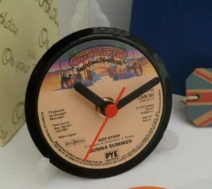 DONNA SUMMER CLOCK Desk Side Table Top Upcycled Vinyl Record Hit Single Size 4" - Picture 1 of 5