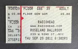 Vintage 2011 Radiohead Concert Ticket Stub 9/29/11 Roseland Ballroom New York NY - Picture 1 of 2