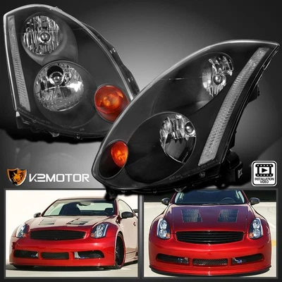 Black Fits 2003-2005 Infiniti G35 2Dr Coupe Factory HID Models Headlights Lamps Foto 1 de 4