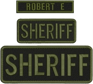 SHERIFF STICKEREI PATCH 3X8 2X5 UND 1X5 HAKEN AUF RÜCKEN OD GRÜN AUF SCHWARZ - Bild 1 von 2