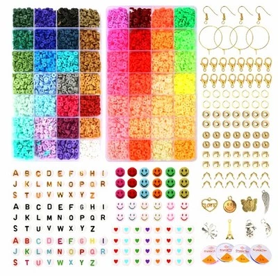 15000 Pcs Clay Beads For Bracelet Making Kit–Flat Polymer Round Beads Elastic - Image 1 of 4