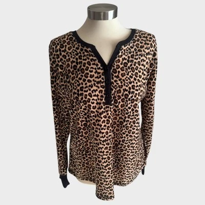 Betsey Johnson Womens Medium Pajama Top Brown Black Cheetah Print - Image 1 of 4