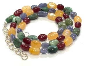NATURAL MULTI SAPPHIRE 1 NECKLACE OVAL SMOOTH  6X8 -7X10 MM  BEADS 18"INCH - Picture 1 of 5