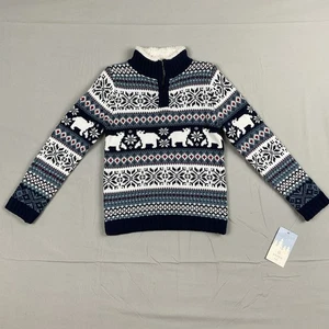 Aspen Kids 4T Polar Bear Sherpa Lined Fair Isle Sweater Winter Holiday Christmas - Picture 1 of 4