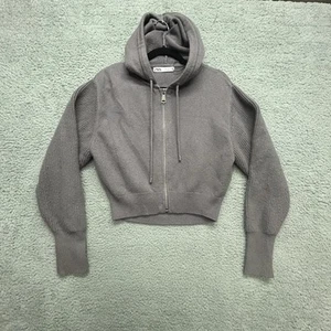 Suéter Zara Recortado Para Mujer Talla L Gris Tejido Cremallera Completa Sudadera con Capucha - Imagen 1 de 16