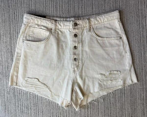 Neu mit Etikett Wild Fable Damengröße 14 elfenbeinfarben höchste Leibhöhe abgeschnittene Jeansshorts abgenutzt - Bild 1 von 12