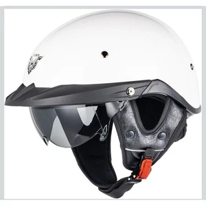 VCOROS Half Helmets Motorcycle VHF04 Open Face Sun Visor Buckle Adjustable White - Foto 1 di 13