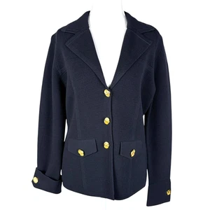 St John Jacke Blazer Damen 10 Piqué Strick Marine Stretch Goldknöpfe Neu mit Etikett $ 1395 - Bild 1 von 13