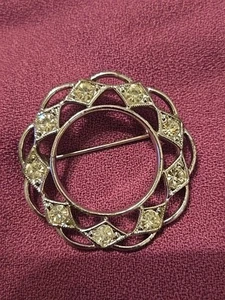 Vintage Sarah Coventry Brosche silberfarben Strass Schwanensee rund mit Kristallen - Bild 1 von 7