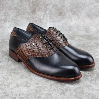 Footjoy Classics Golf Shoes Vintage Black Brown Leather Woven Mens 9 D NO SPIKES - Image 1 of 4
