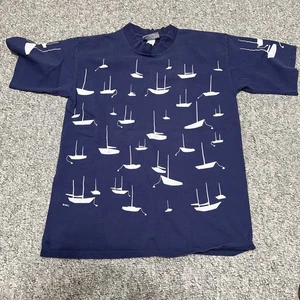 Camiseta vintage de 1990 Michigan Rag Co veleros medianos azul estampado por todas partes - Imagen 1 de 8