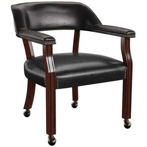 Bowery Hill Box Seat Black Vinyl Arm Chair with Casters Cover