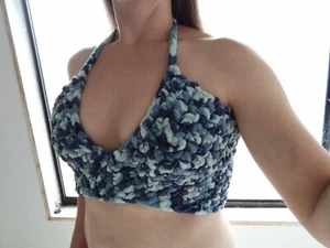 Handmade Women's Crochet Crop Halter Tube Top - Picture 1 of 6