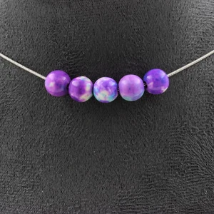 Stones And Minéraux. Necklace 5 Beads Jasper Purple Blue 8 Mm. Chain Steel I - Picture 1 of 5