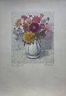 Color Woodcut Still Life with Flowers Albert Aschinger Signed #3 Vintage