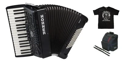  Hohner Bravo III 72 бас черный фортепиано аккордеон + сумка, ремни, рубашка новый - Изображение 1 из 4