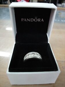 Auth Pandora ALE Sterling Silver White / Cream Enamel CZ Ring Size 8