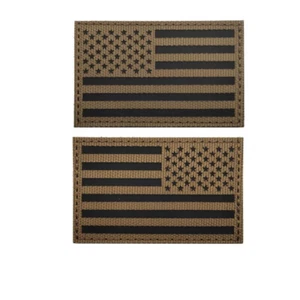 Reflective IR US AMERICAN FLAG REVERSE LEFT RIGHT SHOULDER HOOK 2 PATCHES TAN - Picture 1 of 4