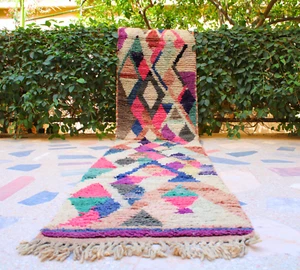 Vintage Teppichläufer, Marokkanischer Läuferteppich Handarbeit Boujaad Teppich, Geometrischer Wollteppich - Bild 1 von 8