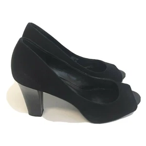 Franco Sarto Size 8 Value Kid Suede Open Toe Black Pumps Platform - Picture 1 of 6