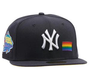 New York Yankees New Era 59FIFTY Pride LGBTQ-Flagge eng anliegende marineblaue Mütze Gr. 7 1/4 neu mit Etikett - Bild 1 von 7