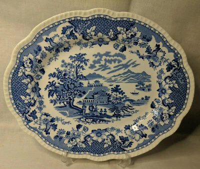 Vintage Woods & Sons Seaforth Pattern Oval Plate Blue White 10.75" X 9" 1930s - Image 1 of 4