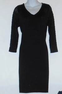 Jones New York Collection Ladies V-Neck Wool Blend Knit Sweater Dress Black S  - Picture 1 of 2