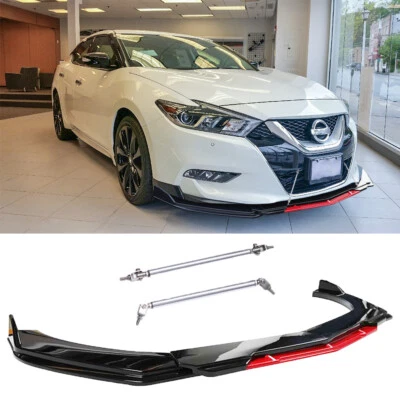 Front Bumper Lip Splitter Red & Black+ Strut Rods For Nissan Maxima 2000-2020 CT - Imagem 1 de 4