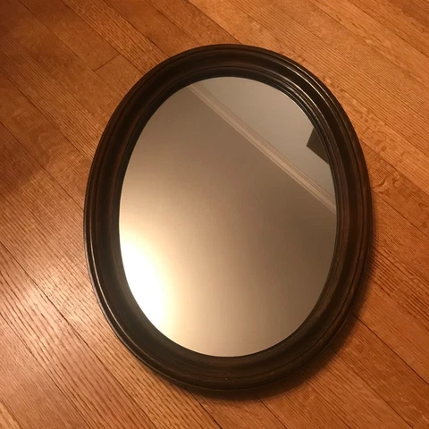 OLD ANTIQUE VINTAGE OVAL WOOD PROFESSIONALLY Framed MIRROR 21”x16” Cover