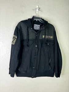Affliction Men Large Live Fast Zip Up Black Premium Coat Hood Jacket Y2K GUC - Picture 1 of 8